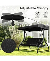 Gymax Converting Patio Swing Chair Porch Bed w/Adjustable Canopy & Thickened Cushion