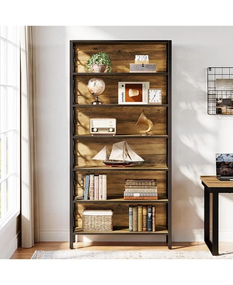 Tribesigns 7-Tier Industrial Bookshelf, Etagere Bookcase, 71-Inch Farmhouse Tall Corner Bookshelves Corner Rustic Cd/Movie/Book Storage Organizer for