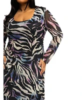 Fashion-szn Curve Plus Zebra Print Mesh Midaxi Dress