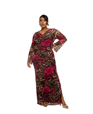 Fashion-szn Curve Plus Leopard Print Mesh Maxi Dress