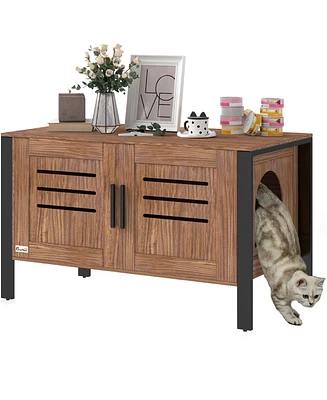 PawHut Cat Litter Box Enclosure with Tall Legs, Hidden Litter Box Furniture