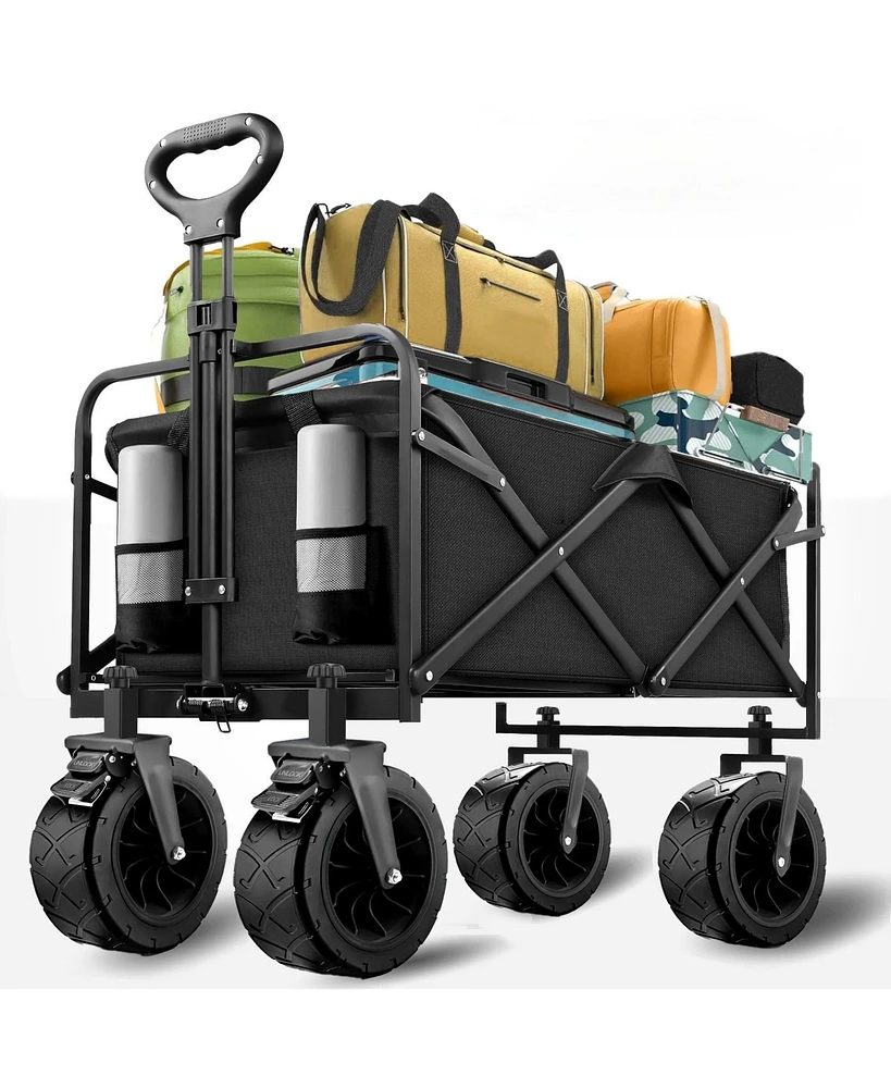 560lbs Heavy Duty Folding Garden Wagon Cart 155L Large Capacity Utility Foldable Beach Cart with All-Terrain Wheels