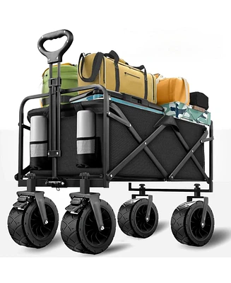 560lbs Heavy Duty Folding Garden Wagon Cart 155L Large Capacity Utility Foldable Beach Cart with All-Terrain Wheels