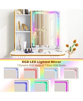 Vanity Table Set with Rgb Led Lights and Wireless Charging Station