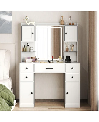 Makeup Vanity Desk with Lighted Mirror and Charging Station