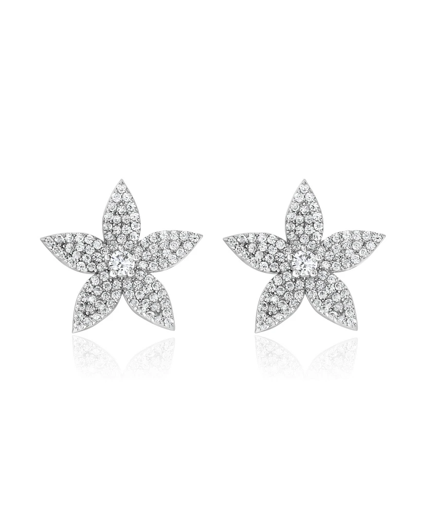 Suzy Levian Sterling Silver Cubic Zirconia Flower Earrings