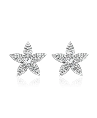 Suzy Levian Sterling Silver Cubic Zirconia Flower Earrings