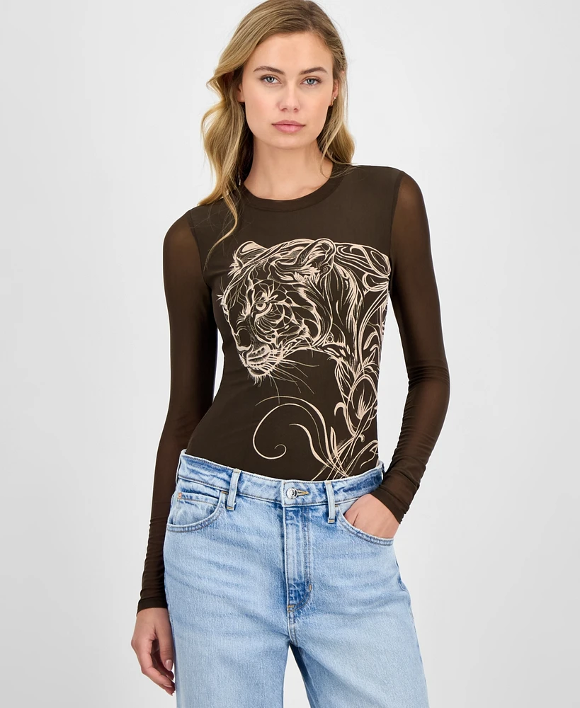 Guess Women's Penelope Long-Sleeve Mesh Bodysuit