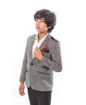 Elie Balleh Toddler Grey Slim Fit Tweed & Faux Leather Blazer