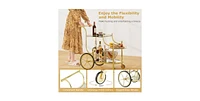 3-Tier Home Bar Serving Cart on Wheels with Mirrored Shelves