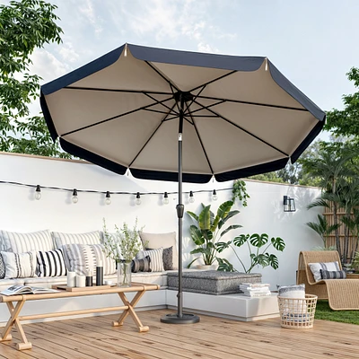 10 ft tassel umbrella, outdoor umbrella with tilt and crank for garden, deck, backyard, pool and beach, blue