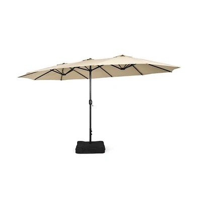 15 Feet Double-Sided Twin Patio Umbrella with Crank and Base