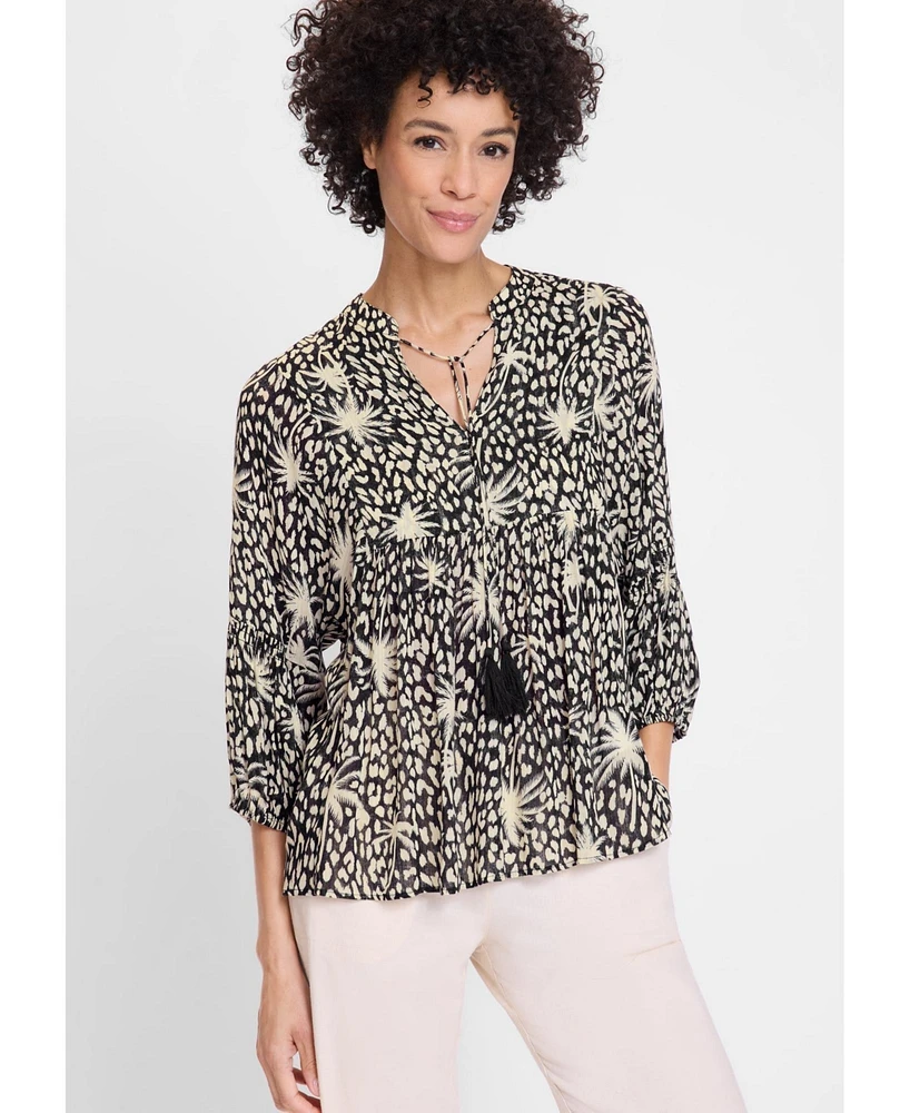 Olsen Women's Tropic Mix Print Tunic Blouse