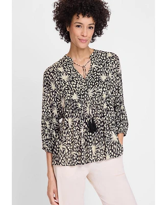 Olsen Women's Tropic Mix Print Tunic Blouse
