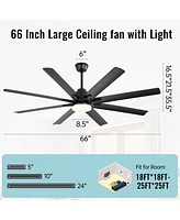 66'' 8-blade Tri Color Dimming Ceiling Fan with Intelligent Remote Control and App Timing Function for Various Indoor Layouts