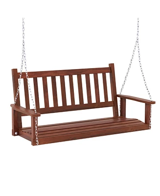 Gymax Wooden Porch Swing 2-Person Hanging Chair w/ Adjustable Galvanized Metal Chains