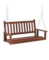 Gymax Wooden Porch Swing 2-Person Hanging Chair w/ Adjustable Galvanized Metal Chains
