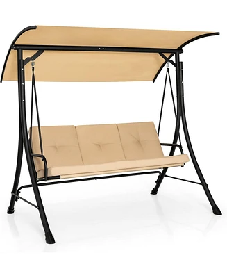 Gymax 3 Person Patio Porch Swing Outdoor Swing Chair w/ Cushions & Adjustable Canopy