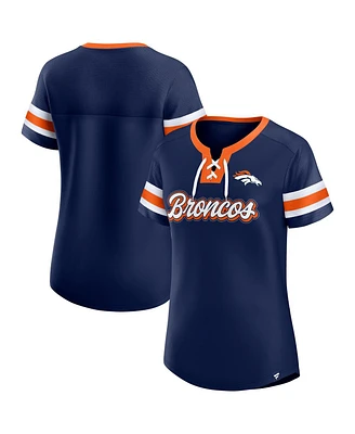 Fanatics Women's Navy Denver Broncos Iconic Bling Athena Lace-Up V-Neck T-Shirt