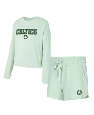 Concepts Sport Women's 2-Piece Light Green Boston Celtics Elevation Tri-Blend Long Sleeve T-Shirt and Shorts Set