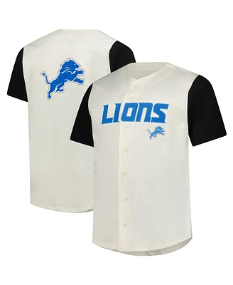 Fanatics Men's Big Tall Cream Detroit Lions Vintage Short Sleeve Button-Down T-shirt