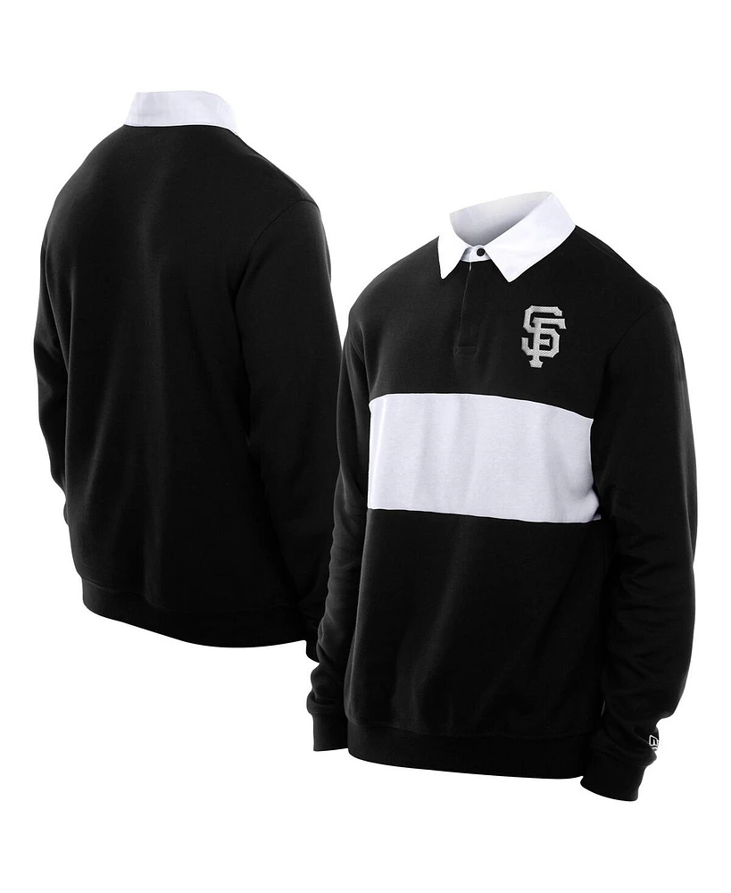 New Era Men's Black San Francisco Giants Throwback Prep Color Block Rugby Polo Shirt