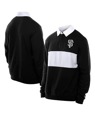 New Era Men's Black San Francisco Giants Throwback Prep Color Block Rugby Polo Shirt