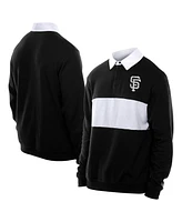 New Era Men's Black San Francisco Giants Throwback Prep Color Block Rugby Polo Shirt