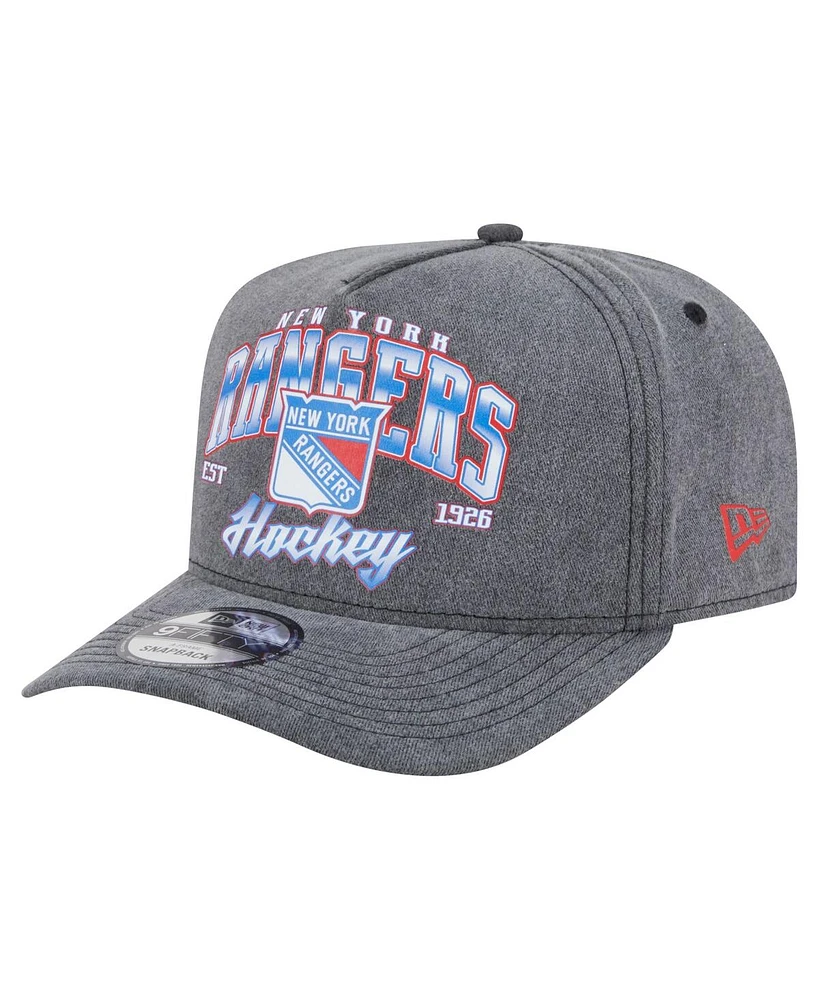 New Era Men's Charcoal New York Rangers Throwback Washed A-Frame Pre-Curved 9FIFTY Snapback Hat