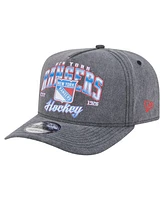 New Era Men's Charcoal New York Rangers Throwback Washed A-Frame Pre-Curved 9FIFTY Snapback Hat