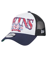 New Era Men's White/Navy Minnesota Twins Distressed 9FORTY A-Frame Adjustable Trucker Hat
