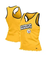 New Era Women's Gold Pittsburgh Steelers Lettuce Hem Notch Neck Tri-Blend Tank Top