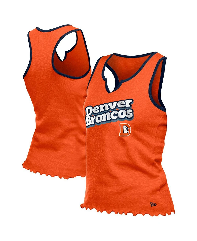 New Era Women's Orange Denver Broncos Lettuce Hem Notch Neck Tri-Blend Tank Top
