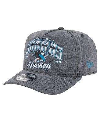 New Era Men's Charcoal San Jose Sharks Throwback Washed A-Frame Pre-Curved 9FIFTY Snapback Hat