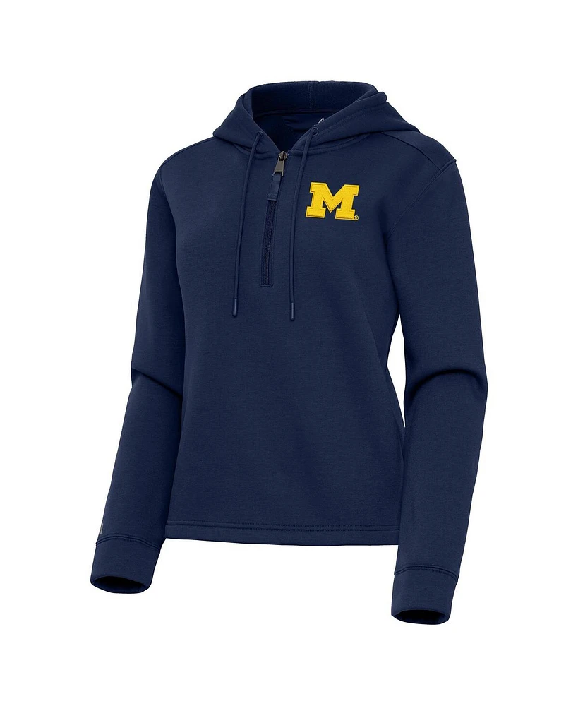 Antigua Women's Navy Michigan Wolverines Contemporary Quarter-Zip Hoodie
