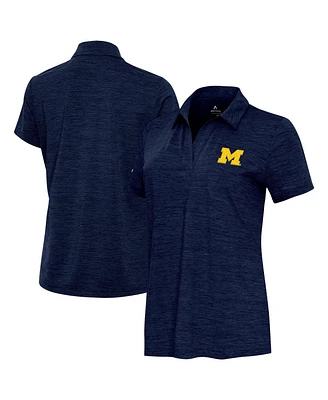 Antigua Women's Heather Navy Michigan Wolverines Layout V-Neck Polo Shirt