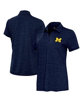 Antigua Women's Heather Navy Michigan Wolverines Layout V-Neck Polo Shirt