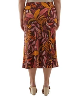 Ella Rafaella Plus Leaf Print Shine Midi Bias Skirt