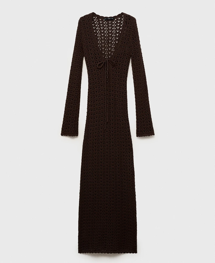 Mango Women's Bow Detail Crochet Dress