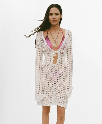 Mango Women's Bow Detail Mini Crochet Dress