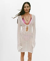 Mango Women's Bow Detail Mini Crochet Dress