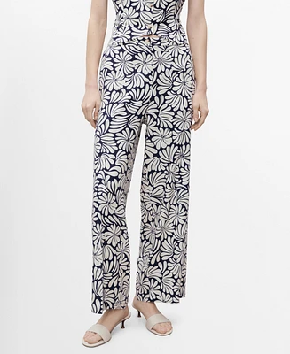 Mango Women's Floral Linen Pants