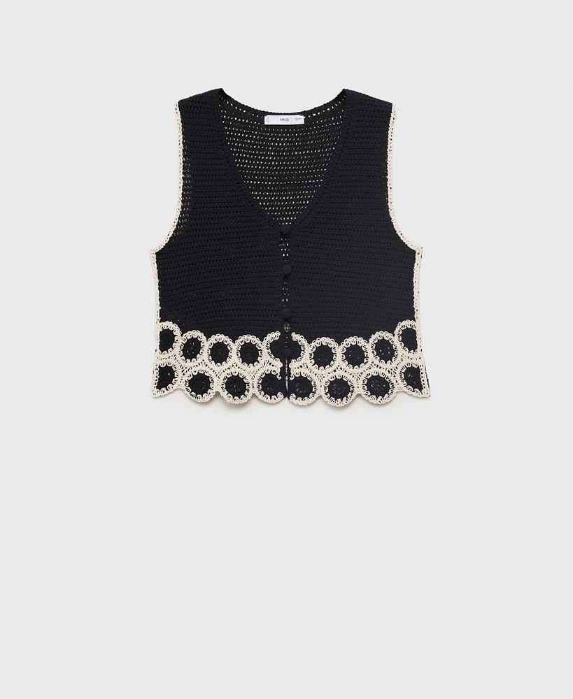 Mango Women's Circular Print Crochet Sweater Vest
