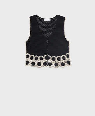 Mango Women's Circular Print Crochet Sweater Vest