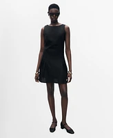 Mango Women's Short Pleated Linen-Blend Dress