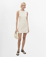 Mango Women's Short Button-Down Linen-Blend Dress