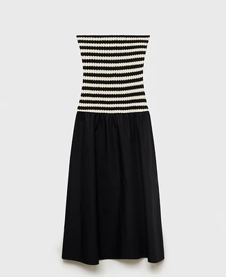 Mango Women's Combined Striped Strapless Dress