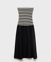 Mango Women's Combined Striped Strapless Dress