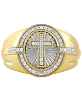 Men's Diamond Sunray Cross Ring (1/3 ct. t.w.) in Gold-Plated Sterling Silver