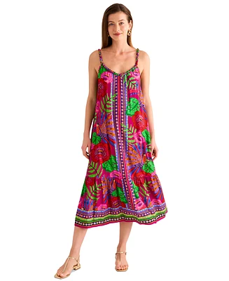 Vince Camuto Women's Braided-Neck Floral-Print Maxi Dress